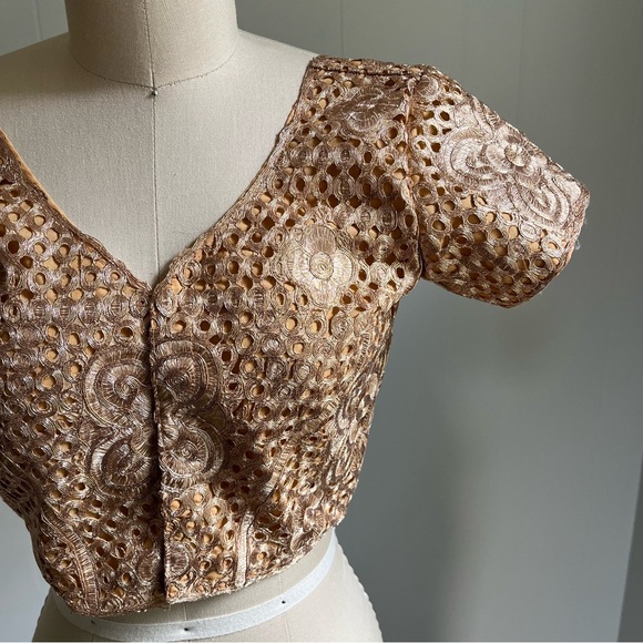 Vintage Metallic Rose Gold Crop Top Small Fairy Dainty Stiff Corset Hooks - Picture 5 of 12